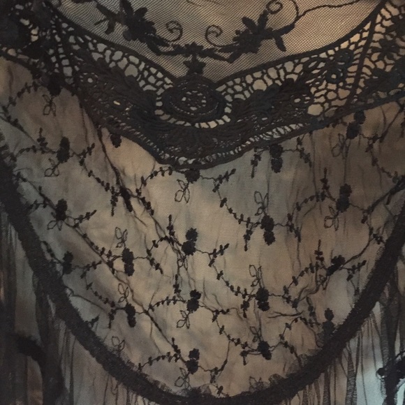 Mimi Boho Black Lace and Fringe Poncho Top - Picture 4 of 6